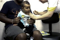 Tiêm vắcxin phòng sốt vàng da cho em bé tại Sao Paulo, Brazil ngày 12/1. (Ảnh: TTXVN)