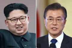  Nhà lãnh đạo Triều Tiên Kim Jong-un (trái) và Tổng thống Hàn Quốc Moon Jae-in (phải). (Nguồn: AFP/TTXVN)