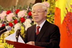 Tổng Bí thư Nguyễn Phú Trọng chúc Tết các đồng chí lãnh đạo và nguyên lãnh đạo Đảng, Nhà nước, Mặt trận Tổ quốc Việt Nam. (Ảnh: Phương Hoa/TTXVN)