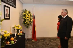 Chủ tịch Cuba Miguel Diaz-Canel tới viếng Chủ tịch nước Trần Đại Quang. (Ảnh: Hoài Thanh/TTXVN)