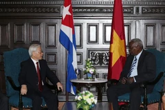 Tổng Bí thư Nguyễn Phú Trọng hội kiến với Chủ tịch Quốc hội Cuba Esteban Lazo Henández. (Ảnh: Trí Dũng/TTXVN)