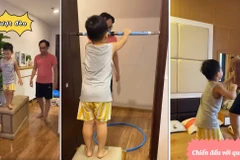 Anh Hùng tạo ra các tình huống thử thách cho con. (Ảnh: Video gia đình cung cấp)