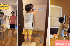 Anh Hùng tạo ra các tình huống thử thách cho con. (Ảnh: Video gia đình cung cấp)