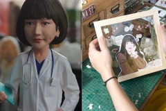 Tượng mini (trái) và khung ảnh sáng tạo được yêu thích dịp 20/10. (Ảnh: Minh Anh/Vietnam+)
