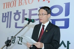 Tổng Giám đốc Thông tấn xã Việt Nam Nguyễn Đức Lợi phát biểu tại buổi lễ. (Ảnh: An Đăng/TTXVN) 