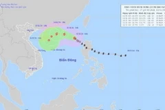 Đường đi của bão số 08, lúc 16h ngày 12/11/2024. (Ảnh: TTXVN phát)