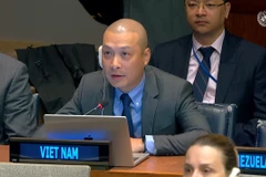 Công sứ Nguyễn Hoàng Nguyên, Phó Trưởng Phái đoàn thường trực Việt Nam tại Liên hợp quốc, phát biểu tại phiên họp. (Ảnh: Hoài Thanh/TTXVN)