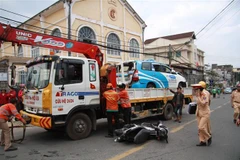 Hiện trường vụ tai nạn. (Ảnh: Đặng Tuấn/TTXVN)