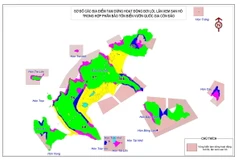 Sơ đồ các địa điểm tạm dừng hoạt động bơi lội, lặn xem san hô trong hợp phần bảo tồn biển Vườn Quốc gia Côn Đảo. (Ảnh: TTXVN phát)