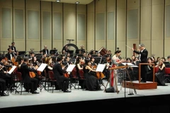 Dàn nhạc Giao hưởng Việt Nam biểu diễn tại một đêm nhạc. (Ảnh: Phạm Kiên/TTXVN)