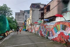 Con đường nghệ thuật cộng đồng Phúc Tân được cải tạo từ bãi rác ven bờ vở sông Hồng. (Ảnh: Đinh Thuận/TTXVN)