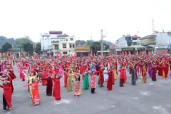 Màn đồng diễn và diễu hành áo dài của hơn 1.400 phụ nữ Bắc Kạn. (Ảnh TTXVN phát)
