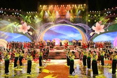 Tiết mục văn nghệ mang đậm màu sắc và nét văn hóa của các dân tộc tỉnh Điện Biên. (Ảnh: Trung Kiên/TTXVN)