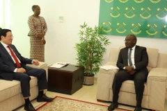 Trưởng Ban Nội chính Trung ương Phan Đình Trạc làm việc với Phó Tổng thư ký Đảng Cách mạng Tanzania (CCM) John Mongella. (Ảnh: Hồng Minh/TTXVN)