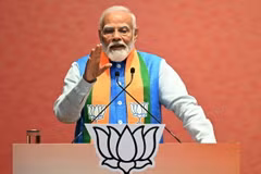 Thủ tướng Ấn Độ Narendra Modi phát biểu tại trụ sở của đảng Bharatiya Janata (BJP) ở New Delhi ngày 14/4. (Ảnh: AFP/TTXVN)