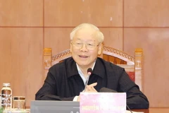 Tổng Bí thư Nguyễn Phú Trọng phát biểu tại phiên họp đầu tiên của Tiểu ban Nhân sự Đại hội XIV của Đảng. (Ảnh : Trí Dũng/TTXVN)