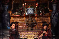 Phục dựng không gian hát cửa đình tại đình Hàng Kênh (Hải Phòng). (Ảnh: Lâm Khánh/TTXVN)