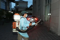 Phun xịt thuốc tại quận 3, quận vừa phát hiện hai trường hợp nhiễm vi rút Zika trong tuần này. (Ảnh: Phương Vy/TTXVN)