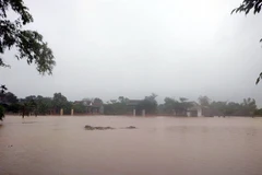 Mưa to kèm theo xả lũ đã làm ngập lụt ở xã Cẩm Duệ, huyện Cẩm Xuyên, tỉnh Hà Tĩnh. (Ảnh: TTXVN phát)