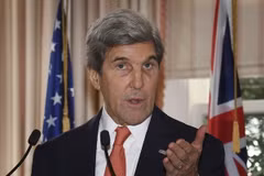  Ngoại trưởng Mỹ John Kerry trong cuộc họp báo ở Wellington, New Zealand ngày 13/11. (Ảnh: AP/TTXVN)