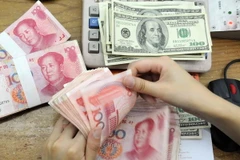 Kiểm tiền nhân dân tệ và USD tại ngân hàng ở tỉnh An Huy, Trung Quốc. (Nguồn: AFP/TTXVN)