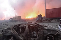 Hiện trường vụ nổ tại Thiên Tân. (Nguồn: AFP/TTXVN)