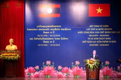 Ông Thongsavanh Phomvihane - Đại sứ Đặc mệnh toàn quyền Cộng hòa Dân chủ nhân dân Lào tại Việt Nam cảm ơn sự ủng hộ quý báu, chí nghĩa chí tình và kịp thời của Đảng, Nhà nước và nhân dân Việt Nam anh em. (Ảnh: Doãn Đức/Vietnam+)