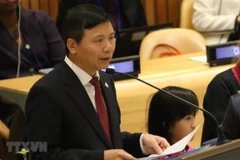 Đại sứ, Trưởng Phái đoàn Đại diện Thường trực Việt Nam tại Liên hợp quốc Đặng Đình Quý phát biểu tại phiên họp. (Ảnh: Hoài Thanh/TTXVN)