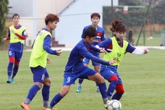 Các tuyển thủ trong buổi tập. (Ảnh: Quốc Khánh/TTXVN)