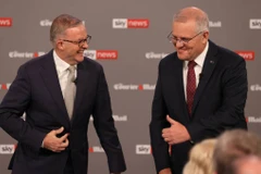 Cuộc tranh luận đầu tiên giữa Thủ tướng đương nhiệm, lãnh đạo đảng Tự do, Scott Morrison và lãnh đạo Công đảng Anthony Albanese.(Nguồn:Skybase)