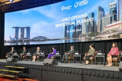 Diễn đàn Bộ trưởng tại SIWW và CESG 2024 thảo luận về khử carbon và các chính sách bền vững.( Ảnh: Lê Dương/TTXVN)