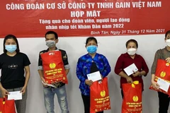 Liên đoàn Lao động quận Bình Tân trao quá Tết Nhâm Dần 2022 cho người lao động có hoàn cảnh khó khăn. (Ảnh: Thanh Vũ/TTXVN)