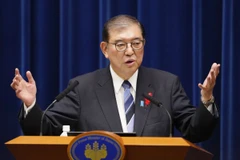 Thủ tướng Nhật Bản Shigeru Ishiba trong cuộc họp báo ở Tokyo ngày 9/10/2024. (Ảnh: Kyodo/TTXVN)