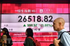 Bảng chỉ số chứng khoán tại Hong Kong, Trung Quốc. (Ảnh minh họa. AFP/TTXVN) 
