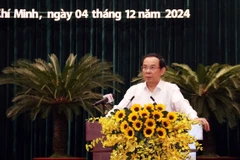 Ông Nguyễn Văn Nên, Ủy viên Bộ Chính trị, Bí thư Thành ủy Thành phố Hồ Chí Minh, phát biểu khai mạc Hội nghị. (Ảnh: Xuân Khu/TTXVN)