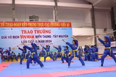 Đội Phú Yên tham gia tranh tài ở nội dung võ nhạc. (Ảnh: Tường Quân/TTXVN)
