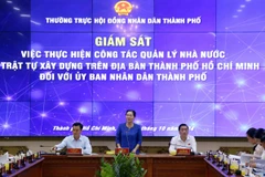 Chủ tịch Hội đồng Nhân dân Thành phố Hồ Chí Minh Nguyễn Thị Lệ chủ trì buổi giám sát. (Ảnh: Tiến Lực/TTXVN)