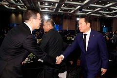 Chủ tịch Tập đoàn SK Chey Tae-won, phải, Chủ tịch Tập đoàn LG Koo Kwang-mo (Ảnh: Yonhap)