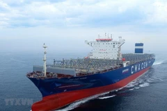 Tàu chở container siêu lớn trọng tải 14.800 TEU chạy bằng nhiên liệu khí đốt hóa lỏng (LNG). (Ảnh: Yonhap/TTXVN)