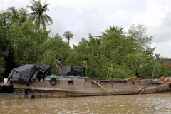 Phương tiện khai thác cát trái phép (Ảnh: TTXVN phát)