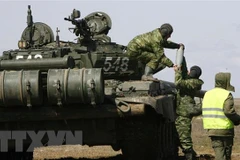 Binh sỹ Nga trong cuộc tập trận tại vùng Volgograd, miền Nam nước này. (Ảnh: AFP/TTXVN) 