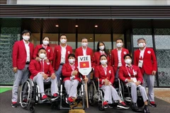 Đoàn thể thao Việt Nam tại làng vận động viên ở Tokyo. (Ảnh: TTXVN)