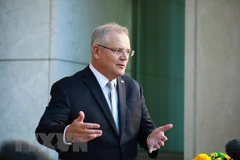 Thủ tướng Australia Scott Morrison trong cuộc họp báo tại Canberra, Australia. (Ảnh: THX/TTXVN)