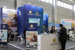 Gian hàng của Vietnam Airlines và Saigontourist tại Hội chợ ITB. (Ảnh: Phương Hoa/TTXVN)