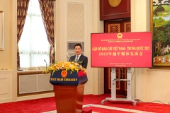 Công sứ Ninh Thành Công phát biểu tại buổi gặp. (Ảnh: Mạnh Cường/TTXVN)