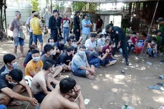 Các đối tượng bị lực lượng công an bắt giữ khi tham gia đánh bạc. (Ảnh: TTXVN)