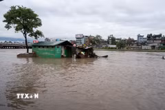 Lũ lụt tại Nepal. (Ảnh: TTXVN phát)