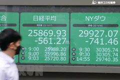 Bảng chỉ số chứng khoán tại Tokyo, Nhật Bản. (Ảnh: Kyodo/TTXVN) 