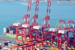Cảng hàng hóa ở Busan của Hàn Quốc. (Ảnh: AFP/TTXVN) 