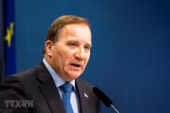 Thủ tướng Thụy Điển Stefan Lofven trong cuộc họp báo tại Stockholm. (Ảnh: AFP/TTXVN) 